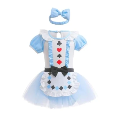 Afbeelding van Lito Angels Kostuum prinses Alice in Wonderland met hoofdband voor baby&#039;s, meisjes, maat 9 12 maanden (etiket van stof 90)