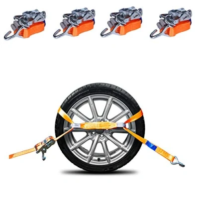 Afbeelding van Set van 4 spanbanden voor autotransport, 3000 daN, kg, 3 ton, m, DIN EN 12195 2, sjorriem wielveiligheid op aanhanger, auto, bestelwagen