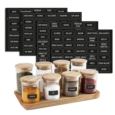 Afbeelding van colortouch kruidenetiketten zelfklevend, 140 etiketten (Turks), voor kruidenpotjes, waterdicht, keukenetiketten, zwart