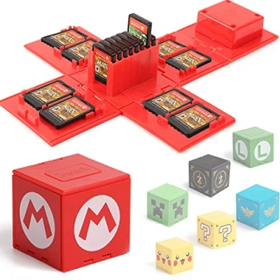 Afbeelding van BAYINBROOK Opberghoes voor Nintendo Switch games, ruimte maximaal 16 opbergsysteem, beschermende speelkaartorganizer, harde hoes met vakken (rood)