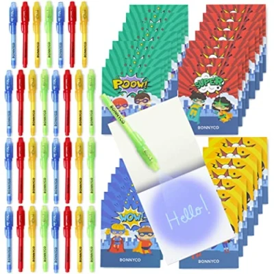 Afbeelding van Onzichtbare inktpennen en notitieboek, set met 32 jungledieren, Bonnyco. Kleine verjaardagscadeaus voor jongens meisjes, cadeau verjaardag, piñata speelgoed, verjaardag superhelden