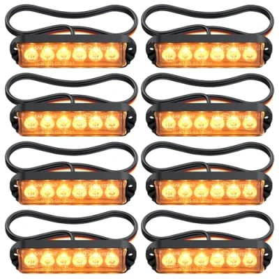 Afbeelding van Justech 8 x 6 leds, stroboscooplicht, barnsteen, 22 knippermodi, noodlichten, rood, zwart, wit, geel, waterdicht, IP65, aluminiumlegeringen, 12 V, 24 zwaailicht, led, voor auto, vrachtwagen,