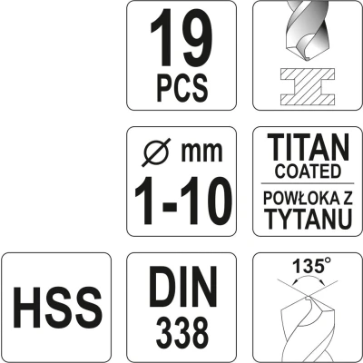 Afbeelding van YATO YT 44675 Set metalen spiraalboren 1 10 19
