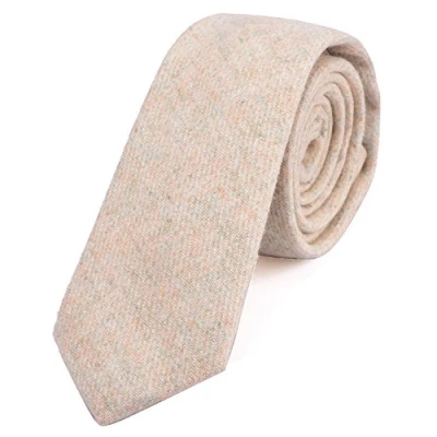 Afbeelding van DonDon stropdas heren 6 cm katoen effen geruit en gemêleerd stippen, Oranje Pastel