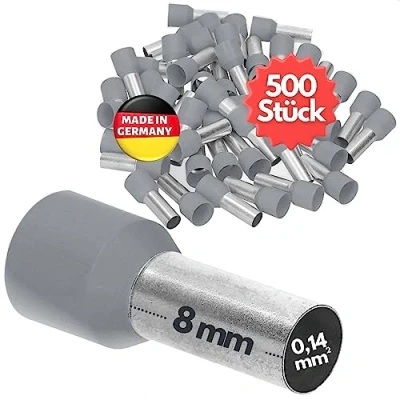 Afbeelding van 500 stuks Kalitec AE01408GR adereindhulzen geïsoleerd 0,14 mm² 8 mm lang grijs I Made in Germany Industriële kwaliteit