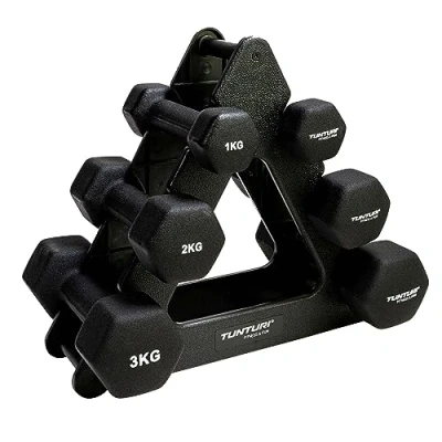 Afbeelding van Tunturi Gewichten Halterset Dumbbell Set Neopreen Dummbbells 1 t/m 3kg 3 Paar Incl. gratis fitness app
