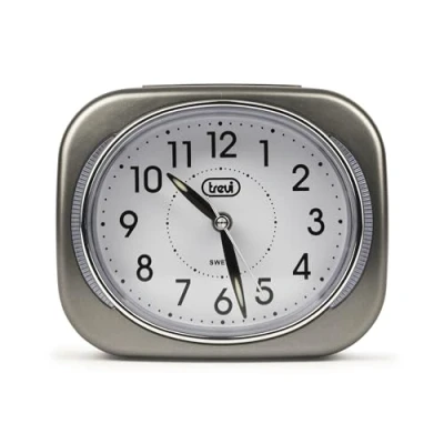 Afbeelding van Trevi Retro reiswekker met led achtergrondverlichting en stille secondewijzer grijs 10 x 3,6 8 cm