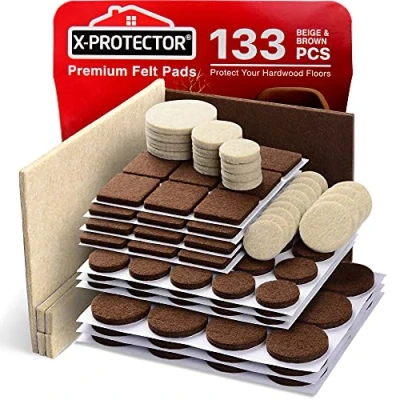 Afbeelding van X PROTECTOR Premium 2 Kleuren Pack Meubelpads 133 Stuk! Vilt Pads Meubels Voeten Bruin 106 + Beige 27 Verschillende Maten Beste Houten Vloerbeschermers. Bescherm Hardhout &amp; Laminaatvloeren