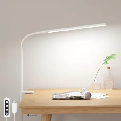 Afbeelding van Lepro Led bureaulamp met klem, tafellamp 3 modi, 10 helderheidsniveaus, dimbaar bureaulicht en oogbescherming voor lezen, studie, kantoor, wit