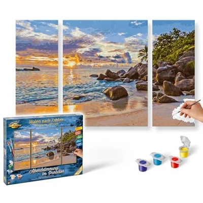Image de Schipper 609260906 peinture par numéros Ambiance du soir au paradis Images de pour adultes Avec pinceaux et peintures acryliques Triptyque 50 x 80 cm