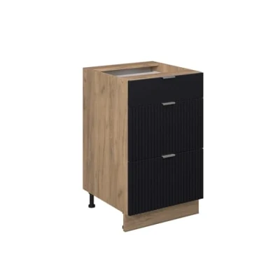 Afbeelding van Vicco Keukenonderkast Fame Line, Zwart gestreept/Krachtige eik goud, 50 cm zonder werkblad