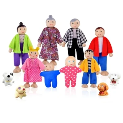 Afbeelding van Riisoyu Set van 8 houten poppenhuizen Poppenfiguren Speelset Voor kinderen Poppenhuis Accessoires Cadeau speelgoed