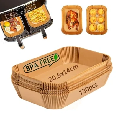 Afbeelding van Leylve 130 vellen bakpapier voor Dual Zone heteluchtfriteuse, 20,5 x 14 cm, Airfryer bakpapier, heteluchtfriteuse accessoires, compatibel met Ninja AF300EU AF400EU,