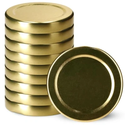 Afbeelding van KADAX Schroefdeksel fi53 mm, metalen twist off deksel, geschikt voor 115 ml potten, reservedeksel met 4 vergrendeltanden, deksel flessen en weckpotten (10 stuks, goud)