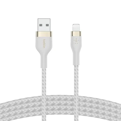 Image de Boost↑Charge USB A naar Lightning kabel braided siliconen 1 meter de Belkin Mètre / Blanc Textile