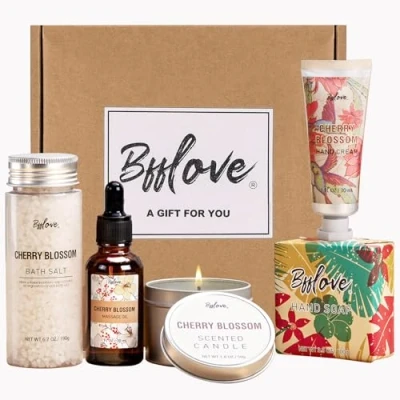 Afbeelding van Cadeauset voor dames, 6 stuks, badzout, handcrème, zeep, massageolie, geurkaarsen, moederdagcadeau, verjaardagscadeau
