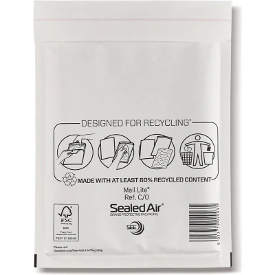 Afbeelding van Mail Lite Luchtkussenenveloppen, Wit, C/0, 150 X 210 Mm, Doos Van 100 Stuks Enveloppen