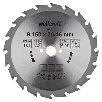 Afbeelding van Wolfcraft 6368000 Hardmetaal cirkelzaagblad 160 x 20 mm Aantal tanden: 1 stuk(s)