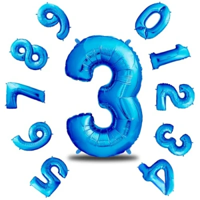 Afbeelding van envami® Verjaardagsballon 3 jaar, blauw, 101 cm, cijferballon, decoratieve verjaardagsset voor jongens, Happy Birthday decoratie/ ballon, zweeft dankzij helium
