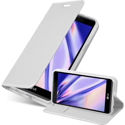 Afbeelding van Cadorabo Hoesje geschikt voor LG X POWER in CLASSY ZILVER Beschermhoes met magnetische sluiting, standfunctie en kaartvakje Book Case Cover Etui