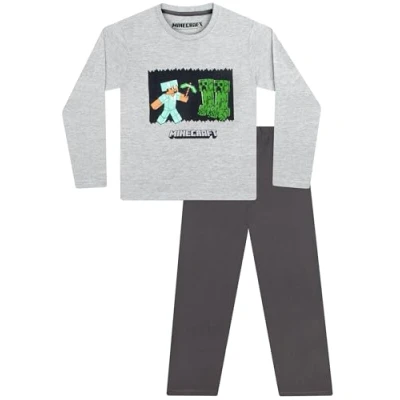 Afbeelding van Minecraft Pyjamaset voor jongens, Steve en Creeper, grijs.