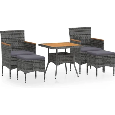 Afbeelding van vidaXL 5 delige Tuinset poly rattan en massief acaciahout grijs