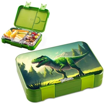 Afbeelding van Jarlson® Toni Lunchbox voor kinderen, met vakken, bento box, lekvrij, snackbox kleuterschool en school, meisjes jongens, (dinosaurus)