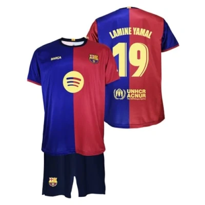 Afbeelding van Futbol Club Barcelona Lamine Yamal 19 seizoen 2024/2025 T shirt en broek officiële replica met licentie kinderen, Blauw/Granaat