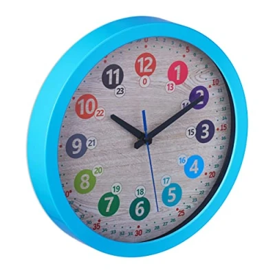 Afbeelding van Relaxdays kinderklok met cijfers leerklok ronde wandklok kinderkamer muurklok blauw