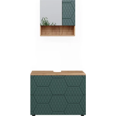 Afbeelding van Vicco Badkamermeubel set Irma, Groen/Krachtige eik goud, 2 delen