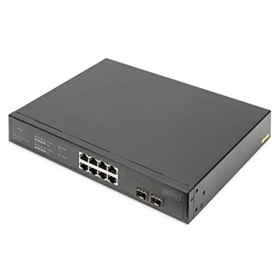Afbeelding van Digitus Gigabit Ethernet 8 Port PoE Switch met 2 SFP UPLINK Poorten, 140W Powerbudget (8 Havens), Netwerkschakelaar, Grijs