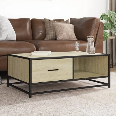 Afbeelding van Salontafel 90x57x35 cm bewerkt hout en metaal sonoma eiken