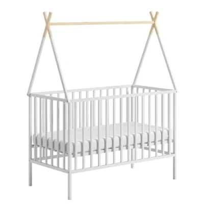 Afbeelding van ATB Baby Bed Beukenhout Verstelbaar Inclusief Matras Wit 120 x 60 CM