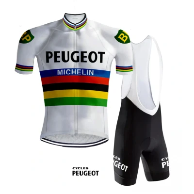 Afbeelding van Retro Wielertenue Peugeot Regenboog REDTED