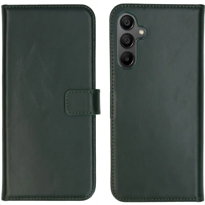 Afbeelding van Selencia Hoesje Geschikt voor Samsung Galaxy A15 (5G) / (4G) Met Pasjeshouder Echt Lederen Bookcase Groen