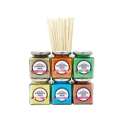 Afbeelding van suikerspin 6 x 175 g voor machine met 50 stokjes, hoogwaardige kleurrijke aromatische suiker