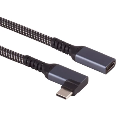 Afbeelding van USB C Verlengkabel 3.2 Gen 2 Een kant haaks (m) 100W PD Nylon Sleeve 0,5 meter Zwart