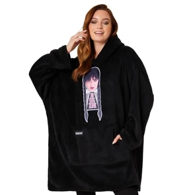 Afbeelding van Wednesday Geruite trui voor dames, woensdag, Addams trui, poncho, fleece, sweatshirt, oversized, pilou, één maat, volwassenen, tieners, Zwarte No Hug Zone