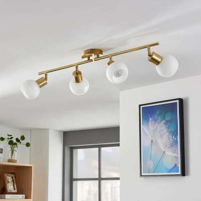 Afbeelding van Lindby plafondlamp 4 lichts metaal, glas H: 16.5 cm E14 messing, opaal wit