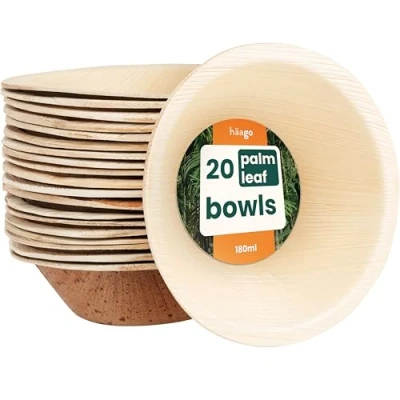 Afbeelding van HAAGO 20 Palmblad Kommen (180ml, rond) Biologisch Afbreekbare Schaaltjes Milieuvriendelijk Picknick &amp; Buitenservies Magnetronbestendig