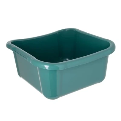Afbeelding van KADAX Rechthoekige wasbak, robuust, met comfortabele handgrepen, opbergbak, compacte reinigingsbak, groen, 8 liter