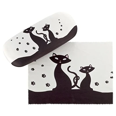 Afbeelding van von Lilienfeld Brillenkoker doos robuust cadeau etui zonnebril reinigingsdoek kat zwart, Meerkleurig, Eén maat, Taille unique