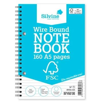 Afbeelding van Silvine Everyday FSC notitieboek, A5, dubbele spiraalbinding, 8 mm, 160 pagina&#039;s gecertificeerd papier