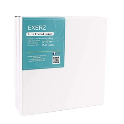 Afbeelding van EXERZ Voorgestrekt canvas, 30 x cm, set van 5, ingelijste doeken, 280 g/m², voorgespannen, 100% katoen, wit, drievoudig, zuurvrij, middelgroot, 1,7 cm dik