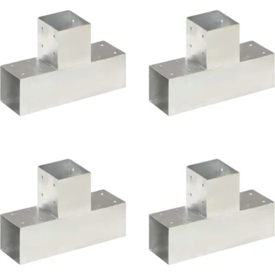 Afbeelding van vidaXL Paalverbindingen 4 st T vorm 91x91 mm gegalvaniseerd metaal