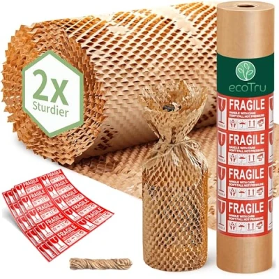 Afbeelding van ecoTru UK Honingraat inpakpapier 36 cm x 40 m, Britse merk bubbelpapier voor verhuizing, milieuvriendelijk alternatief, kleine zakelijke verpakking