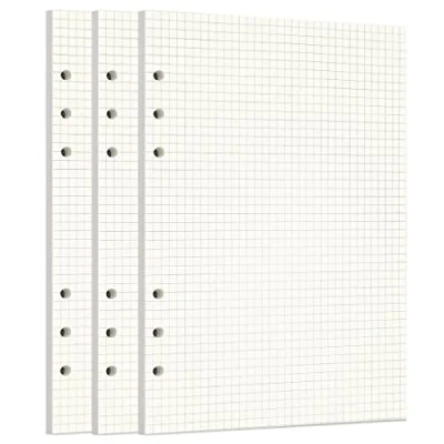 Afbeelding van Zelten 3 navulverpakkingen A5 geperforeerd papier, 135 vellen/270 geruite pagina&#039;s voor 6 gaats ordner, persoonlijke organizer, agenda, notitieboek, navulbare planner