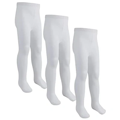 Afbeelding van 3 paar gebreide panty&#039;s van voornamelijk katoen, zacht, rekbaar, voor schooluniform, kinderen 2 tot 13 jaar, Wit.