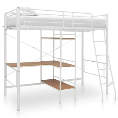 Afbeelding van vidaXL Stapelbedframe met tafel metaal wit 90x200 cm