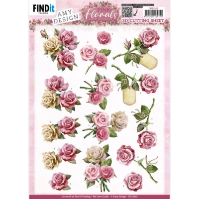 Afbeelding van 3D Cutting Sheets Amy Design Pink Florals Roses